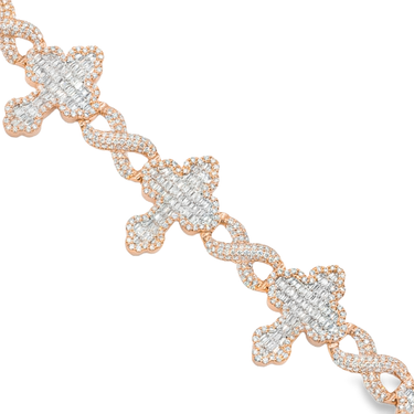 8.0 in - 14.35 grams - 3.19 Ctw / Rose 14k Rose Gold Diamond Cross Bracelet 3 Ctw
